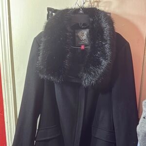 Vince Camuto Black Faux Fur Collar Coat